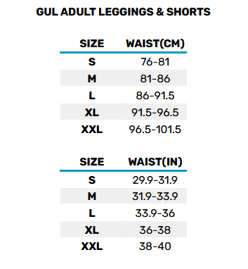 2025 Gul Adult Leggings & Shorts 0 Size Chart